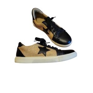 Strong Intention Raffia Star Sneakers Black Leather Woven‎ Straw Size 9